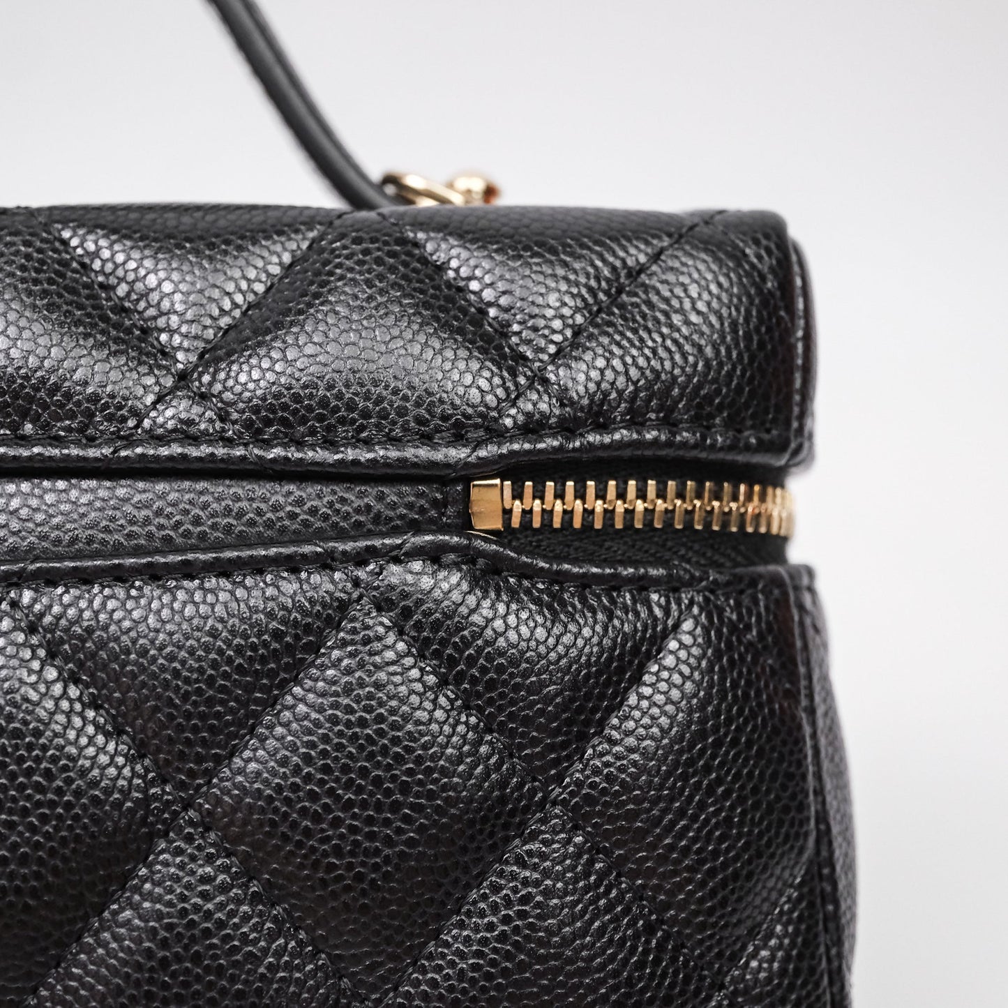 Chanel Top Handle Long Vanity with Chain Black Caviar Gold Hardware