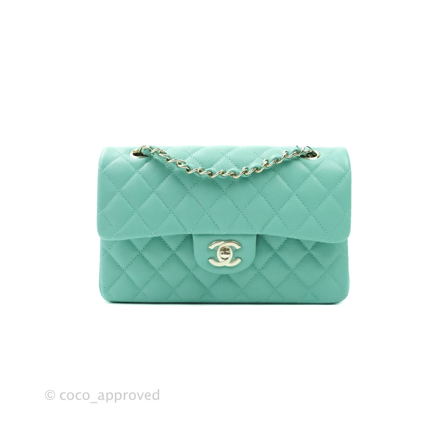 Chanel Classic Small S/M Flap Tiffany Blue Mint Caviar Gold Hardware 21S