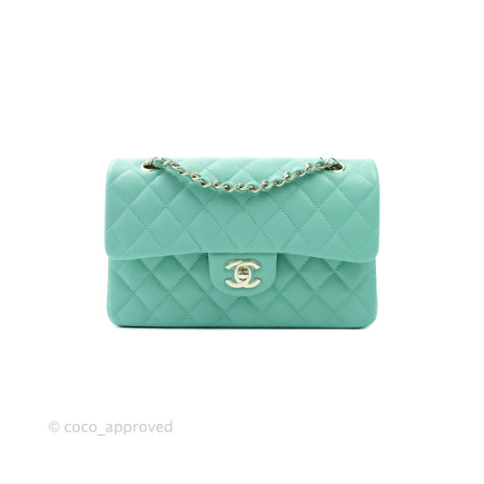 Chanel Classic Small S/M Flap Tiffany Blue Mint Caviar Gold Hardware 21S