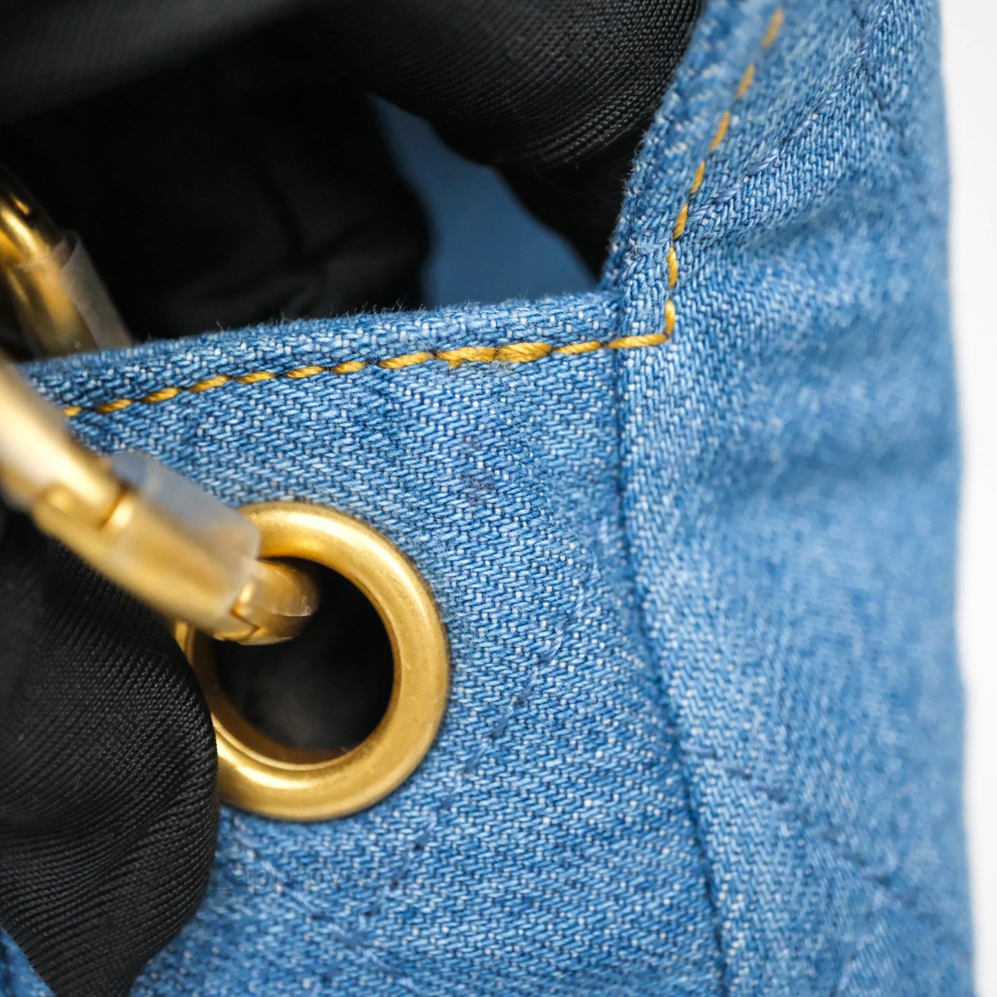Chanel Double Pocket Hobo Bag Blue Denim Aged Gold Hardware