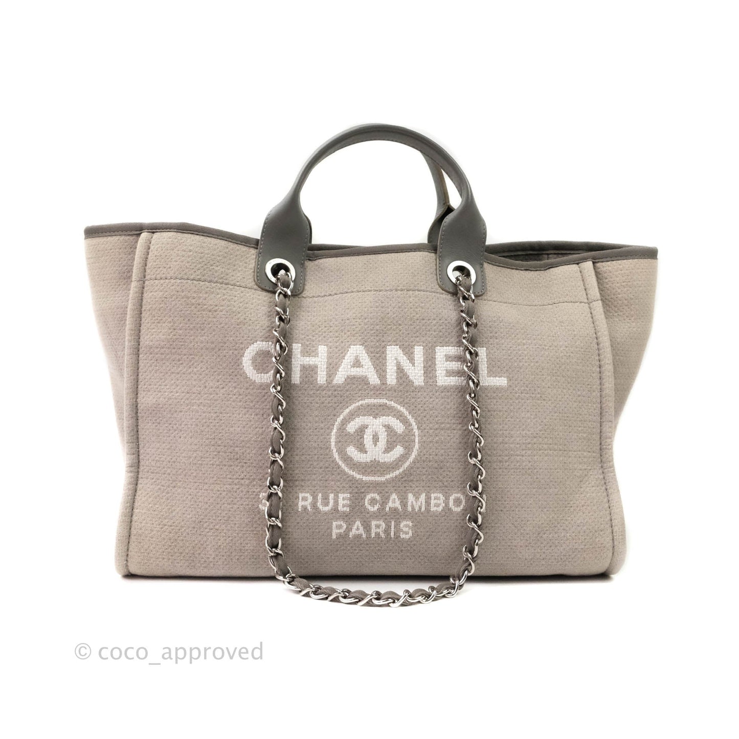 Chanel Large Deauville Grey Canvas Silver Hardware