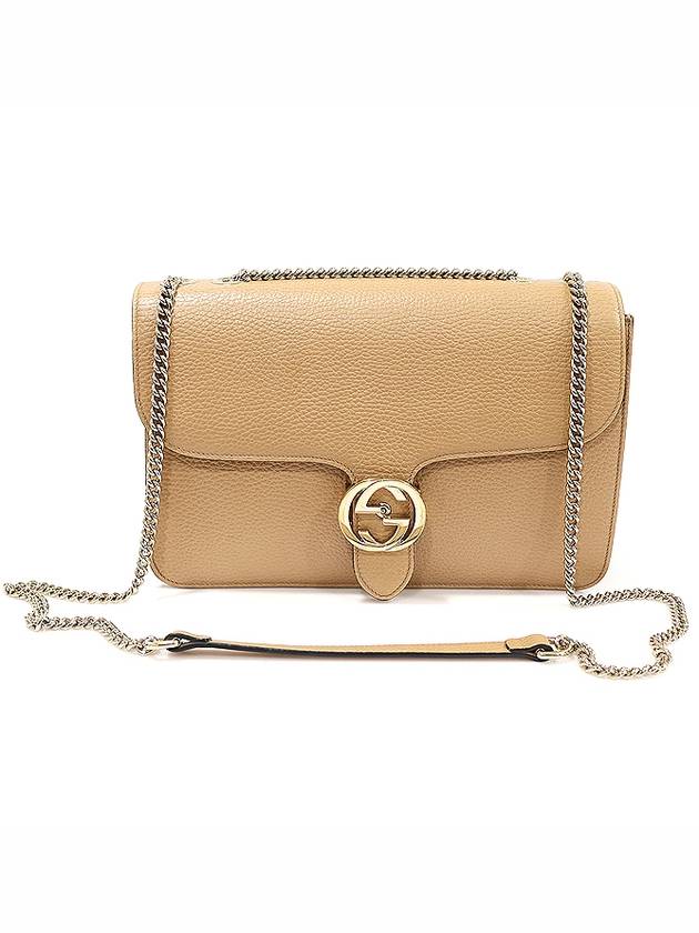 Luxury Gucci Trending 2025 510303 Beige leather interlocking GG gold chain medium shoulder bag