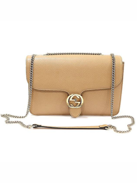 Luxury Gucci Trending 2025 510303 Beige leather interlocking GG gold chain medium shoulder bag