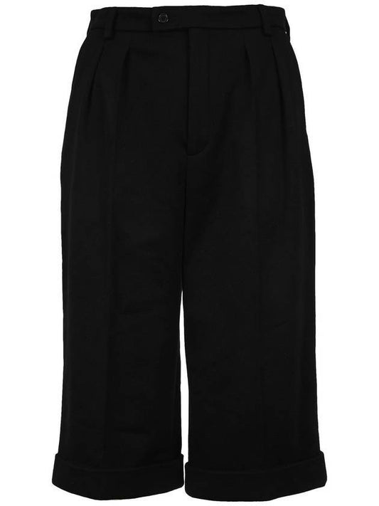 Luxury Saint Laurent High Waist Crop Wide Shorts Black