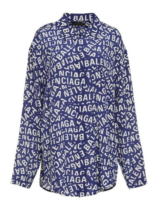 Luxury Balenciaga All Over Logo Shirt Blue