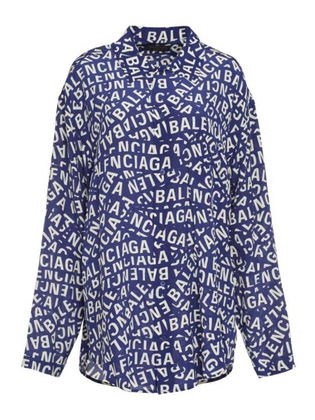 Luxury Balenciaga All Over Logo Shirt Blue