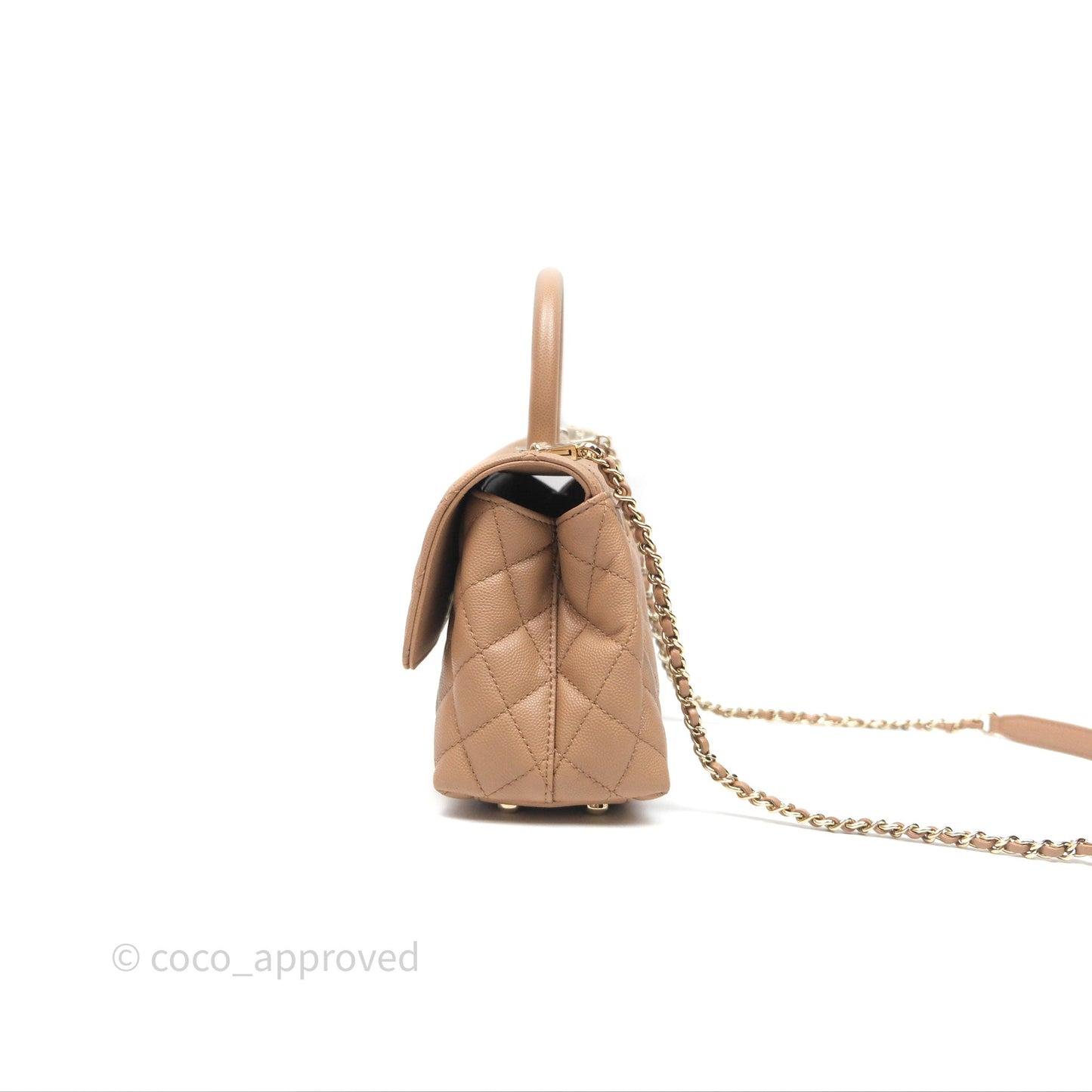 Chanel Small Coco Handle Quilted Dark Beige Caviar Gold Hardware