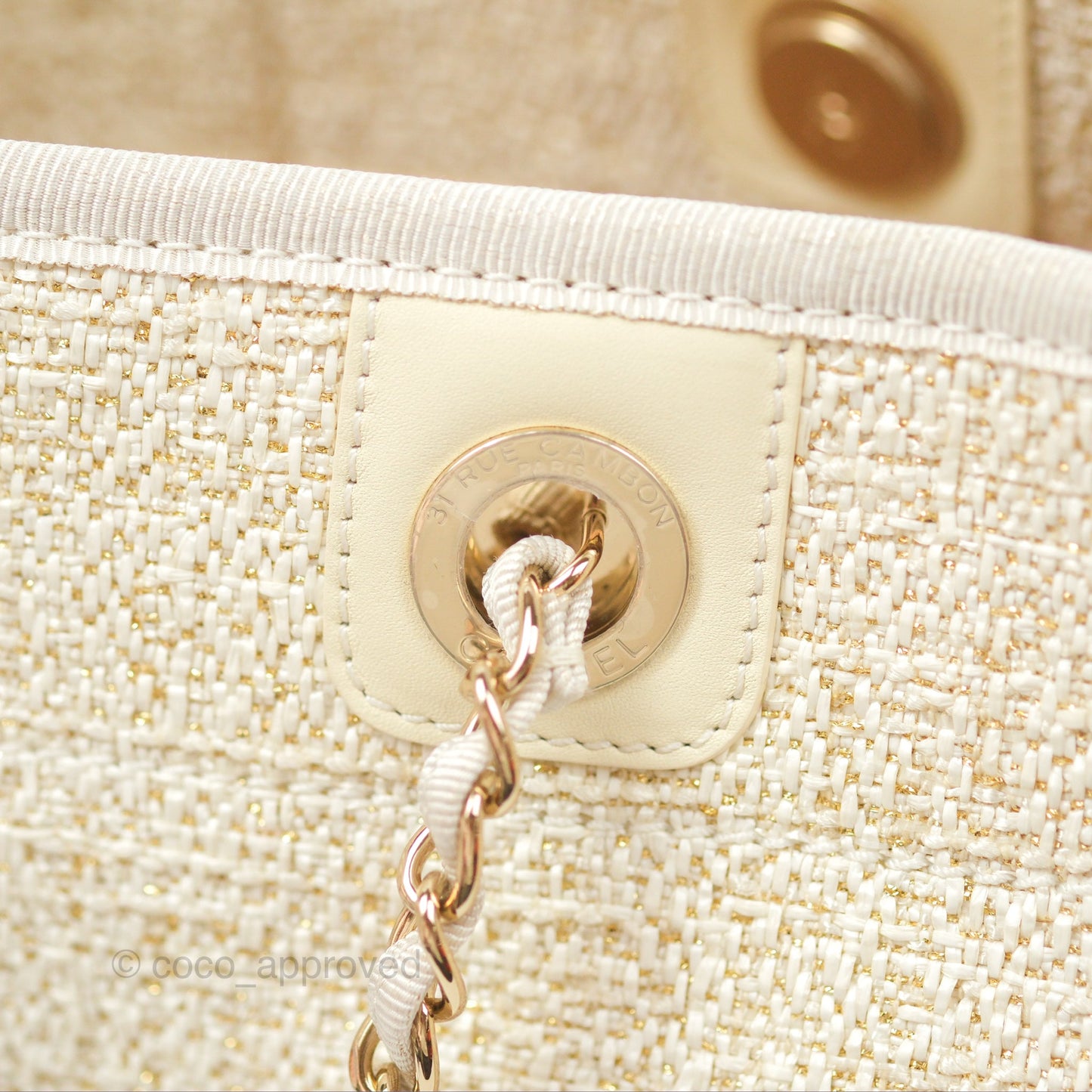 Chanel Medium Deauville Tote Ivory Lurex Boucle Gold Hardware