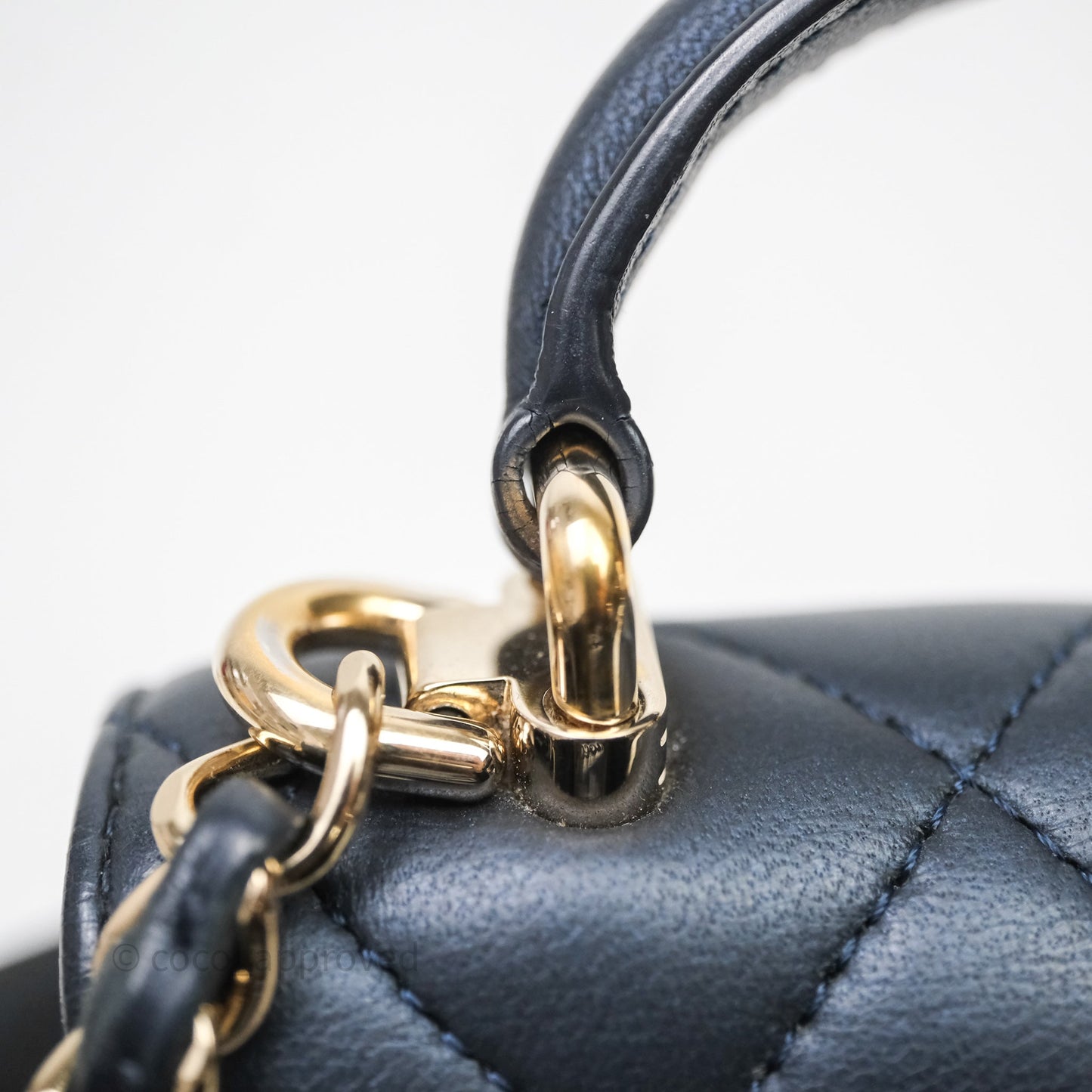 Chanel Mini Handle Clutch With Chain Iridescent Dark Navy Lambskin Gold Hardware