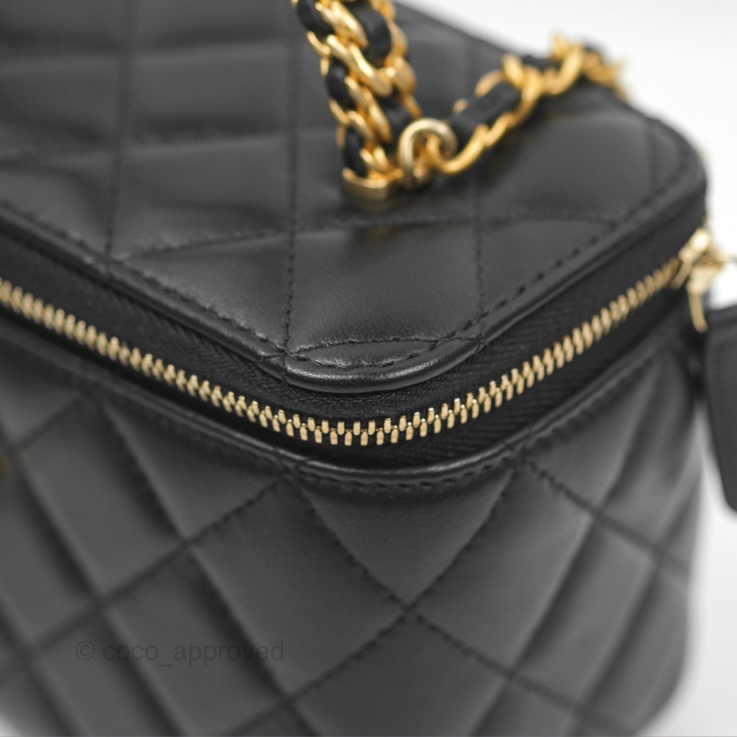 Chanel Vanity Rectangular with Top Handle Black Lambskin Aged Gold Hardware
