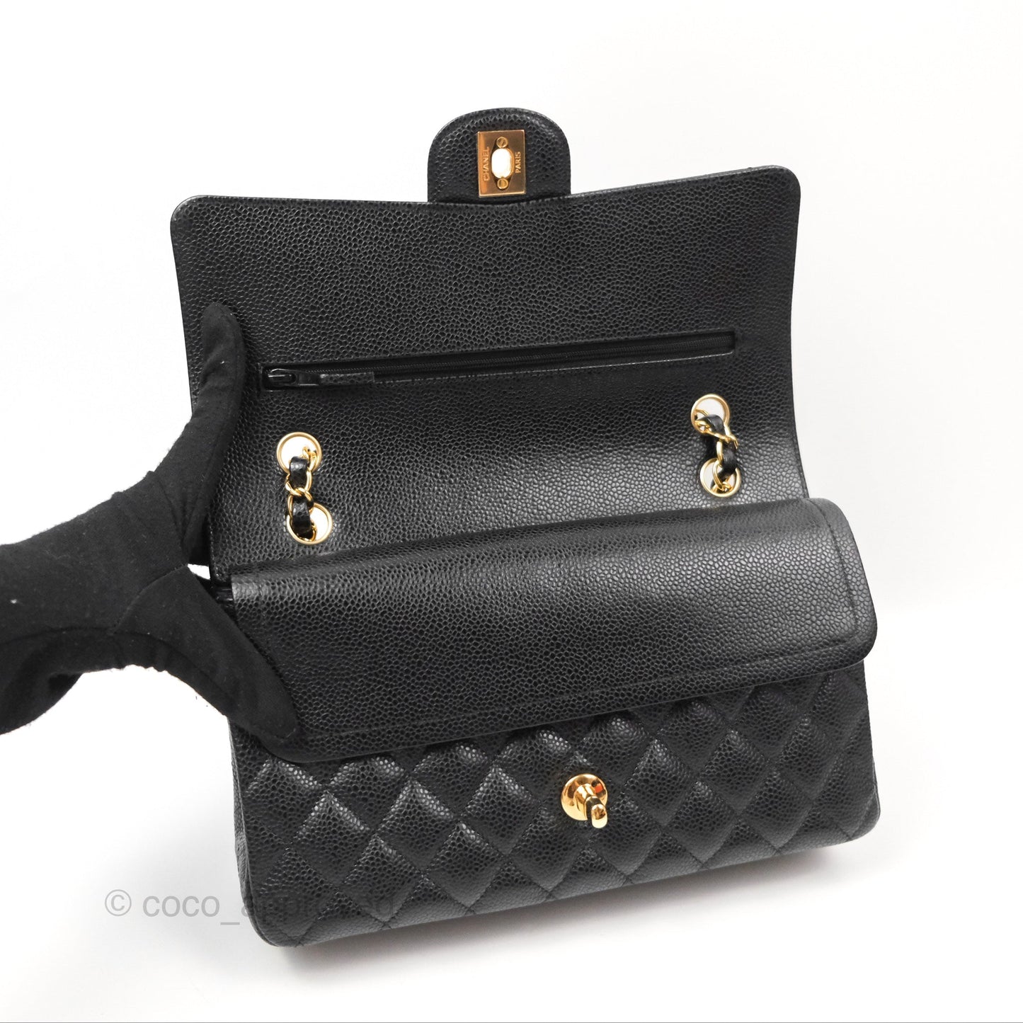 Chanel Classic M/L Medium Flap Quilted Black Caviar Gold Hardware