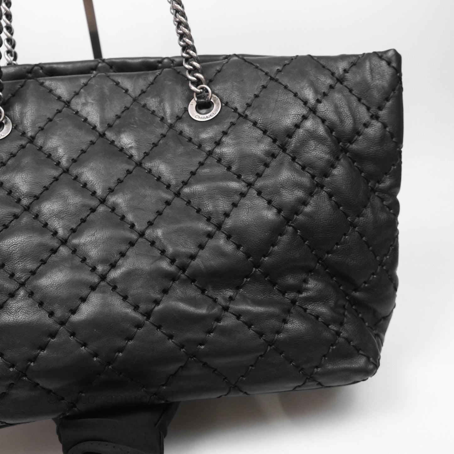 Chanel Ultimate Stitch Shopping Tote Black Calfskin Aged Silver Hardware