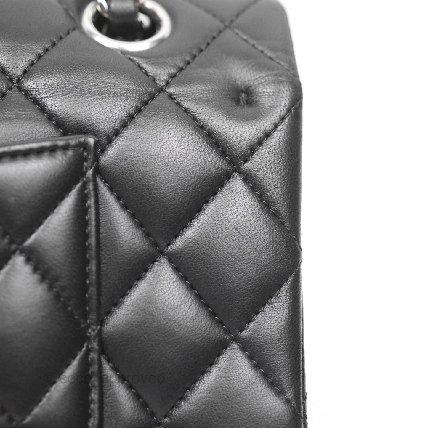 Chanel Classic M/L Medium Flap Quilted Black Lambskin Silver Hardware