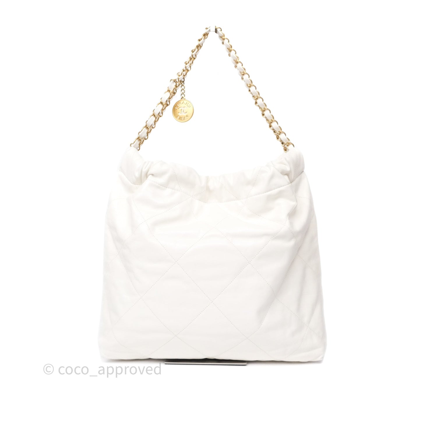 Chanel 22 Medium White Shiny Crumpled Calfskin Aged Gold Hardware