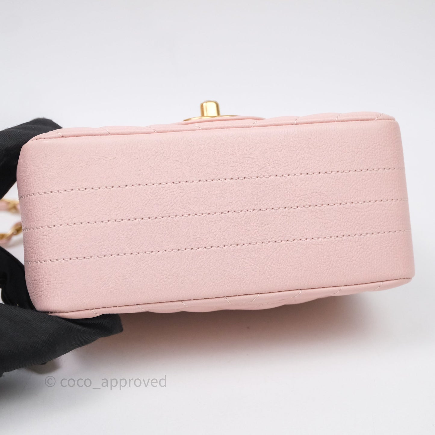 Chanel Mini Square Chevron Pink Calfskin Aged Gold Hardware