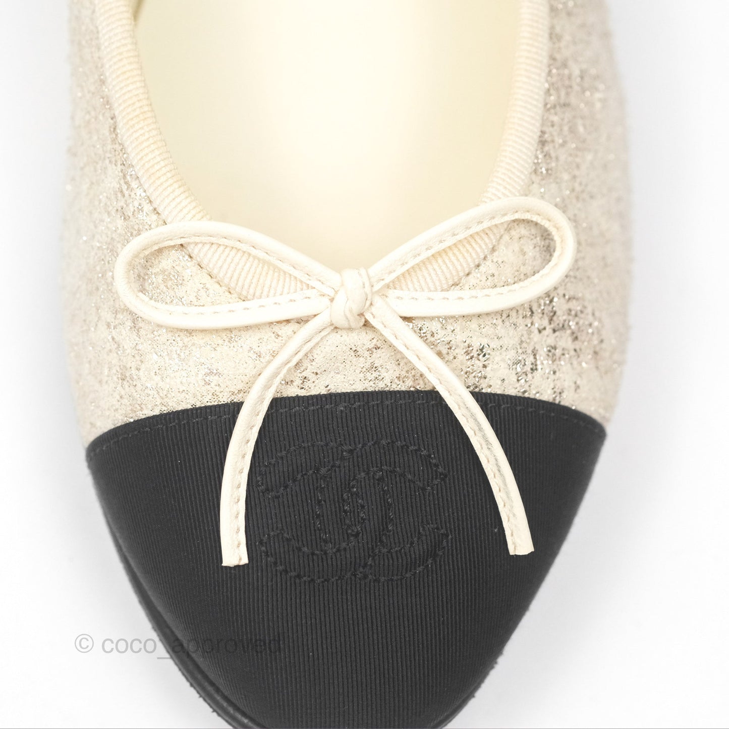 Chanel Ballerina Flats Glitter Ivory Black Size 39