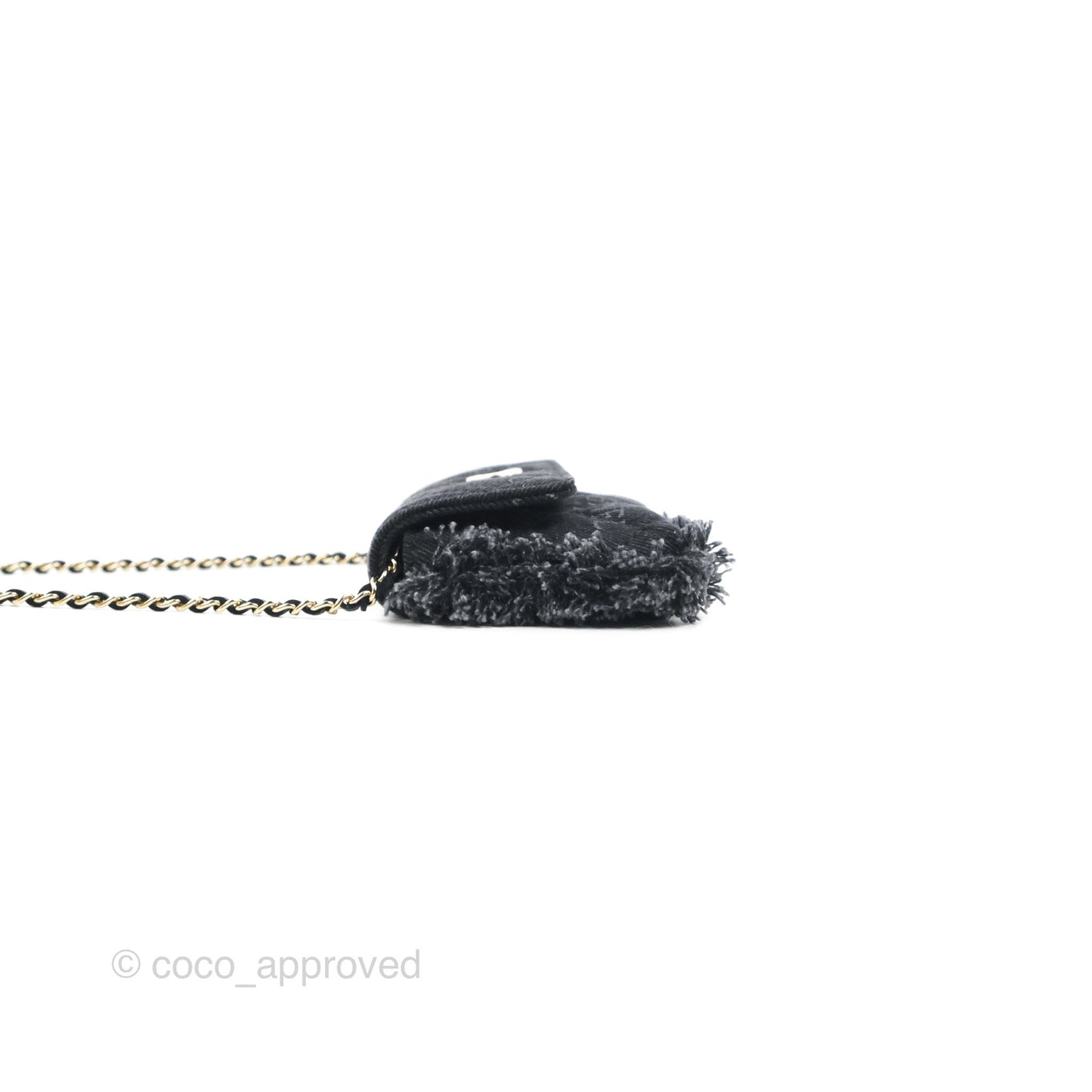 Chanel Printed Denim Card Holder with Chain Black 22P