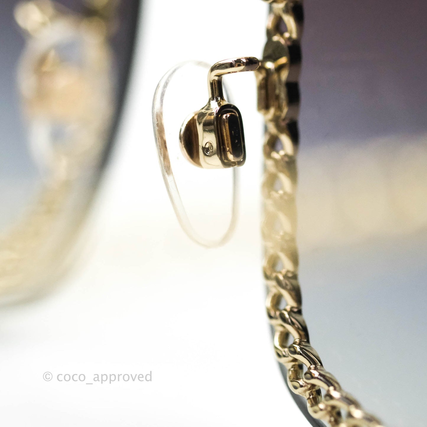 Chanel Chain Gradient Grey Lenses Square Sunglasses Gold Tone