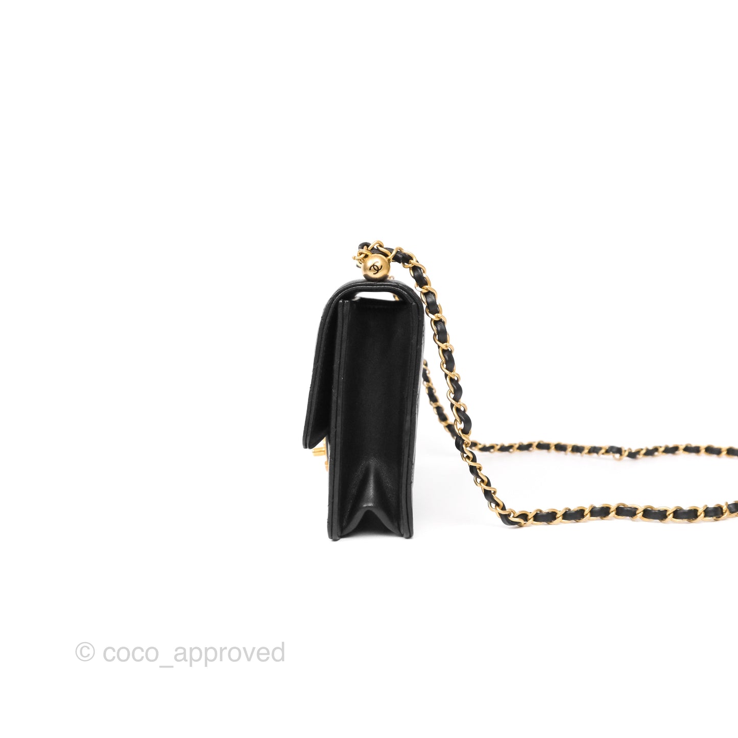 Chanel Small Chic Pearls Flap Quilted Black Goatskin Aged Gold Hardware
