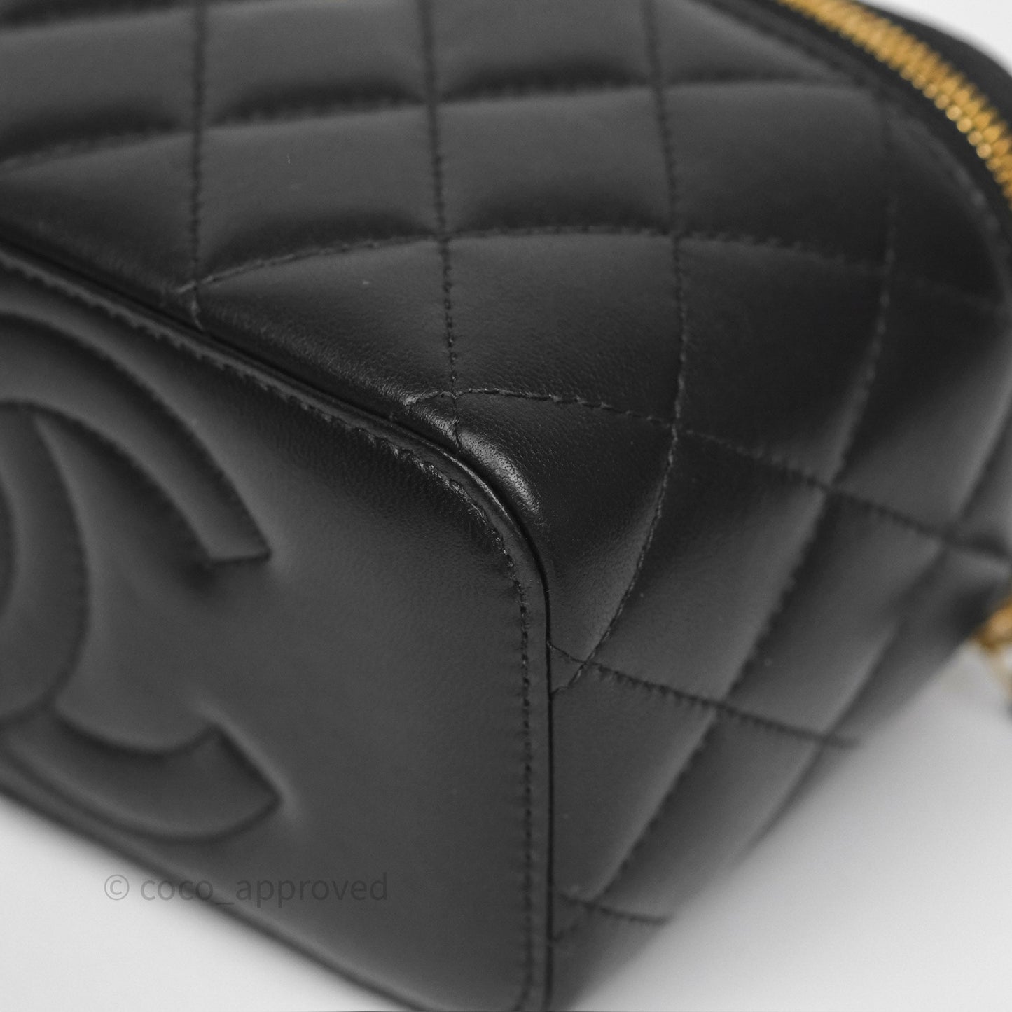 Chanel Vanity with COCO Heart Chain Black Lambskin Aged Gold Hardware