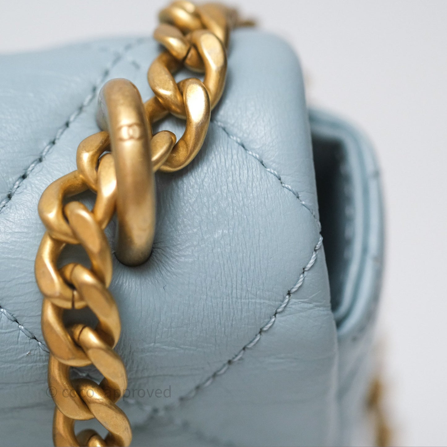 Chanel Quilted Enamel Pending CC Mini Square Flap Baby Blue Lambskin 22P