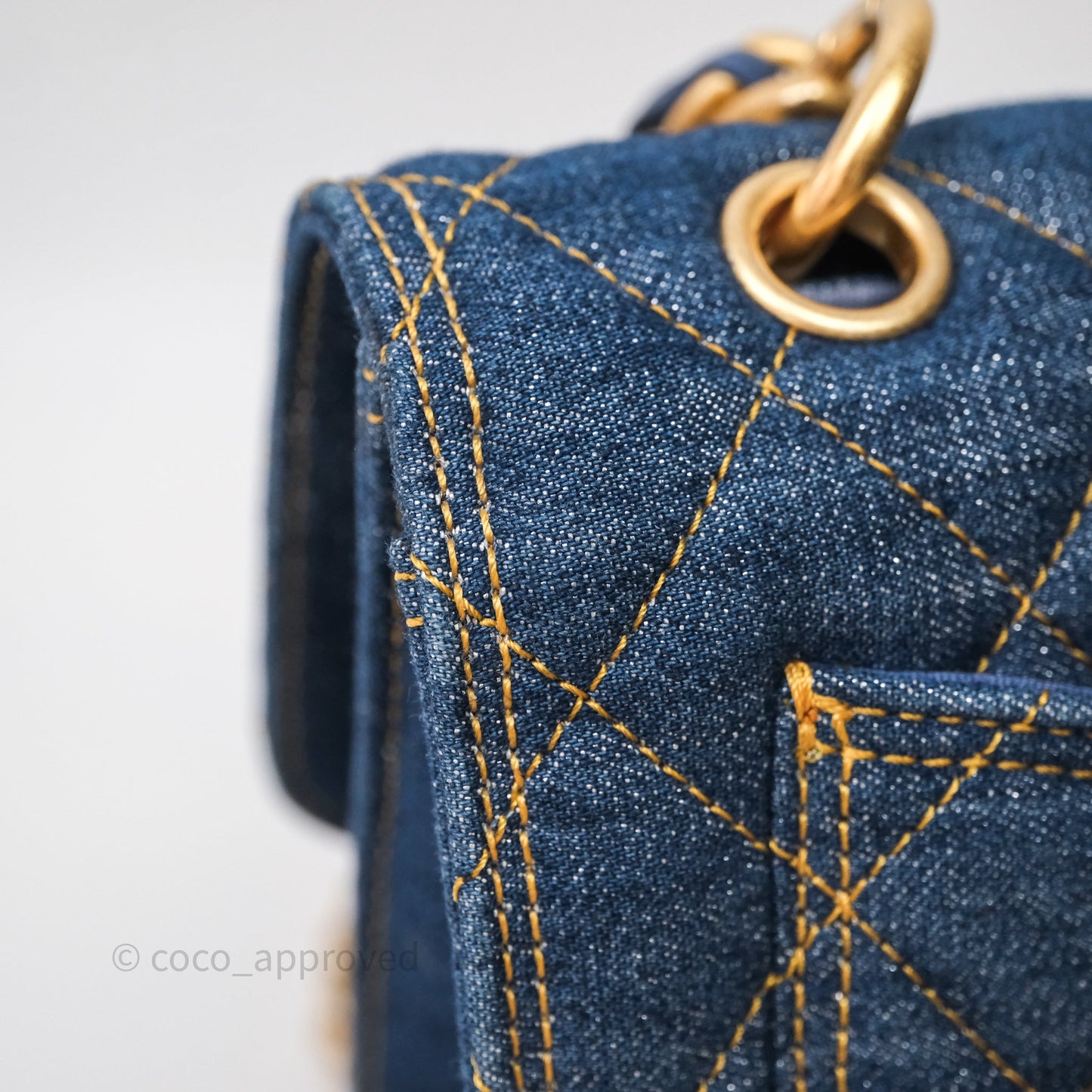 Chanel Square Flap Bag Denim Aged Gold Hardware