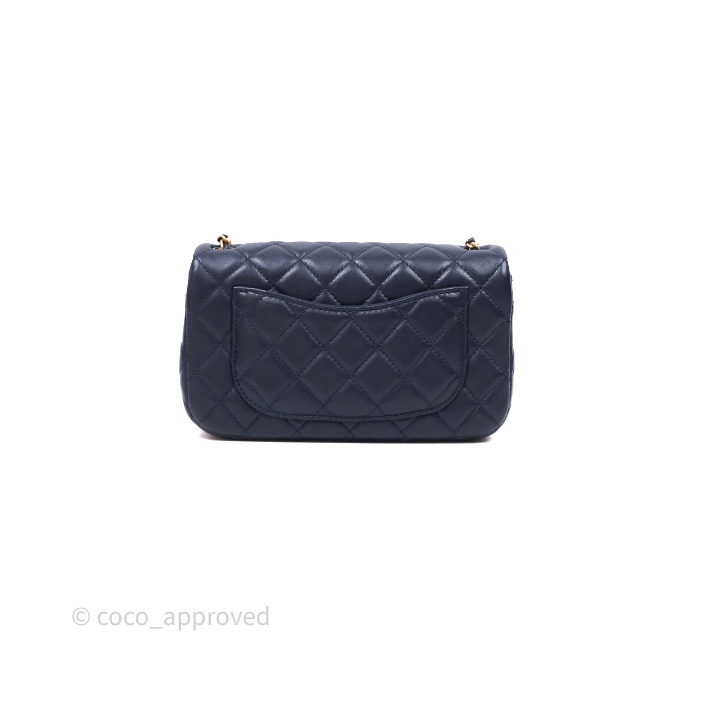 Chanel Mini Rectangular Pearl Crush Navy Lambskin Aged Gold Hardware