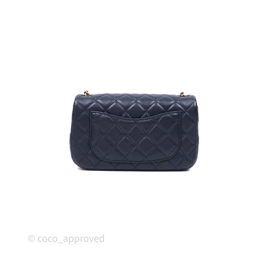 Chanel Mini Rectangular Pearl Crush Navy Lambskin Aged Gold Hardware