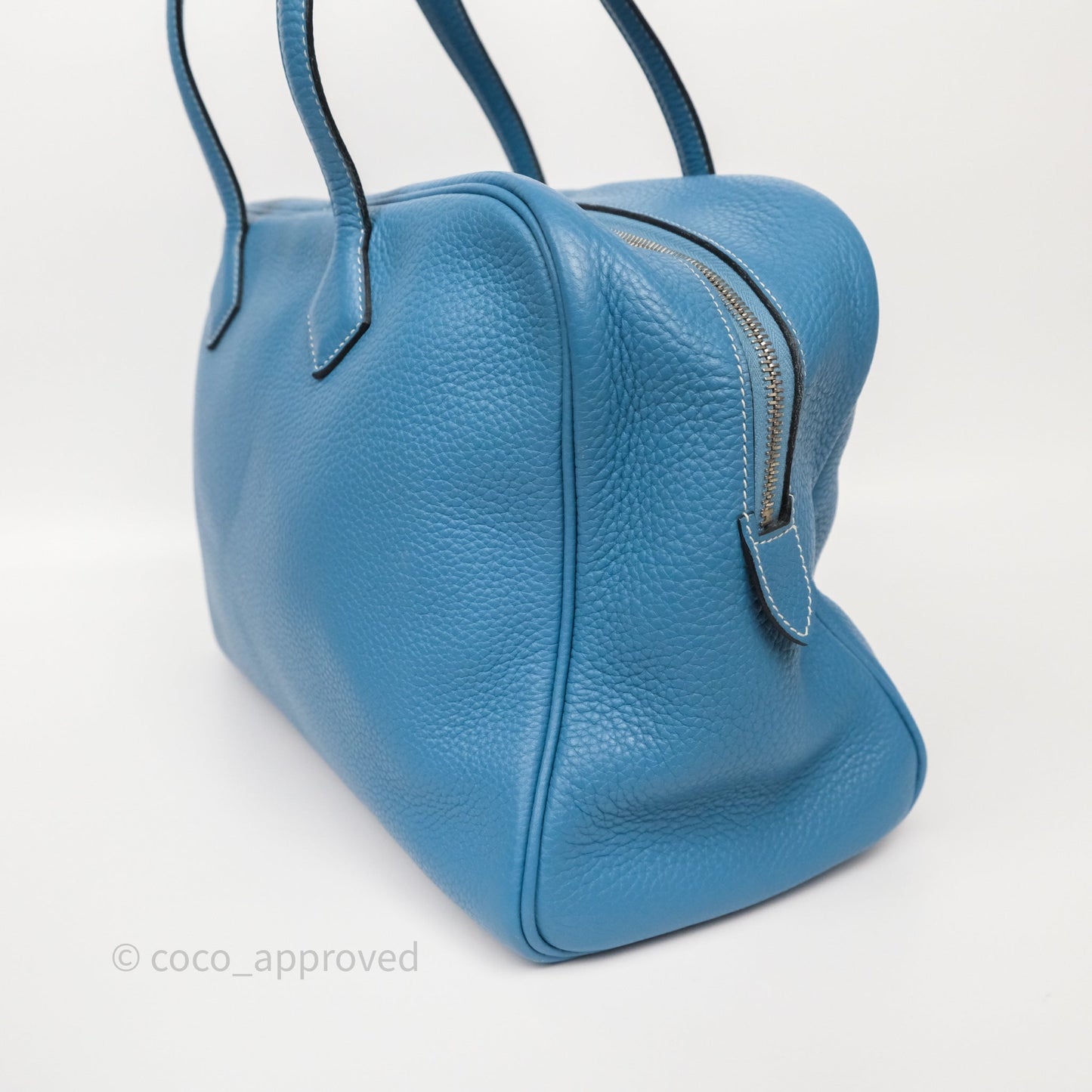 Hermes Victoria II 35 Bag Blue Jean 75 Clemence Palladium Hardware
