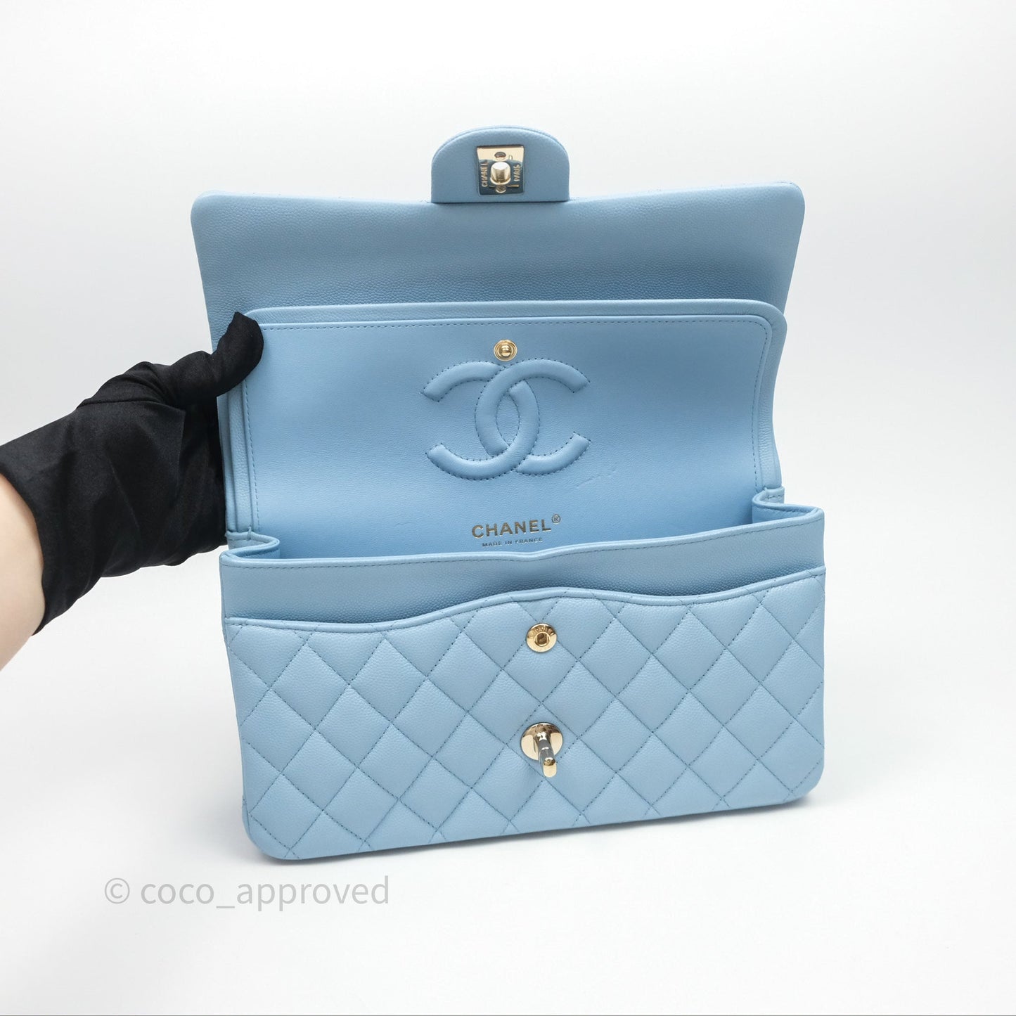 Chanel Classic M/L Medium Flap Quilted Blue Caviar Gold Hardware