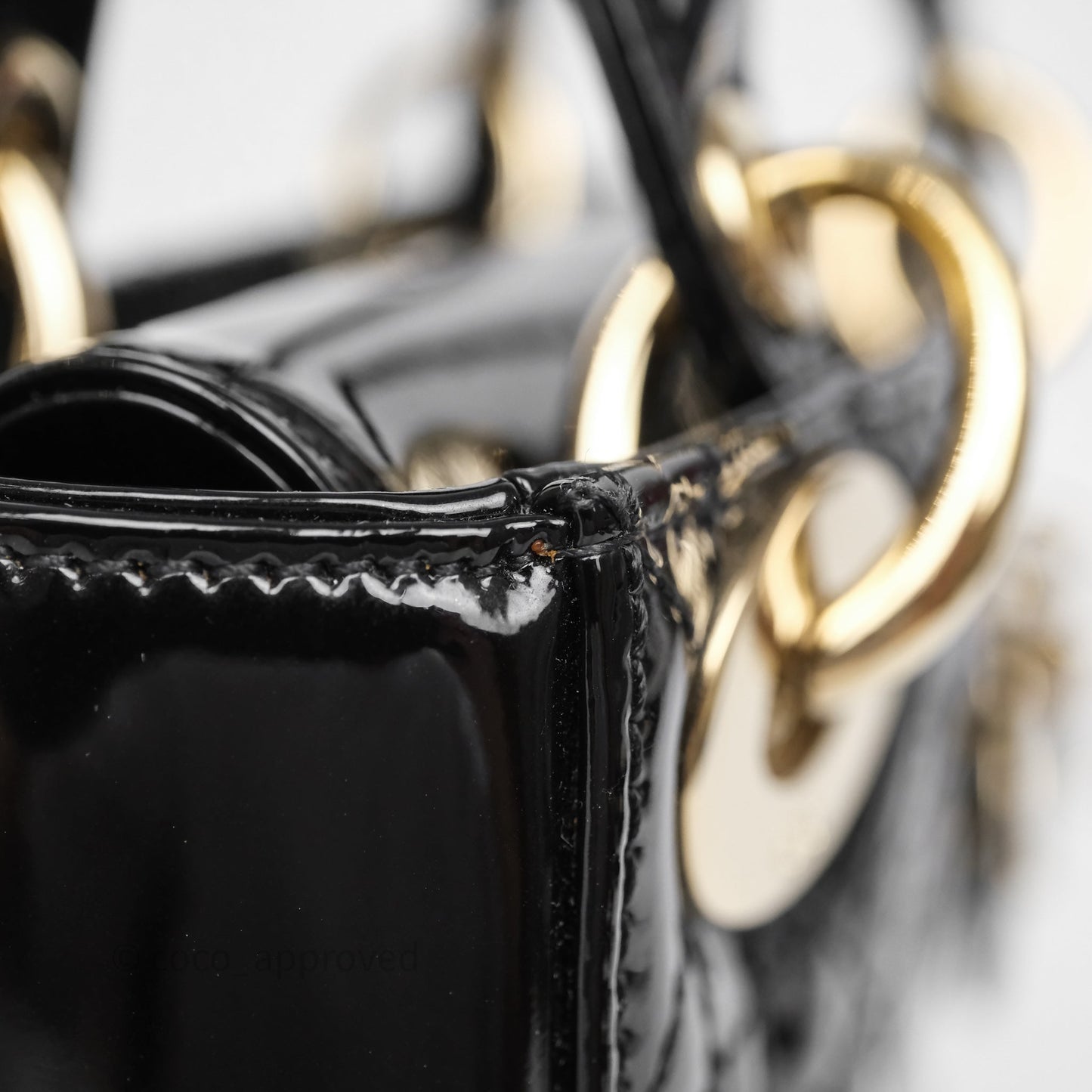 Christian Dior Mini Lady Dior Black Cannage Patent Gold Hardware