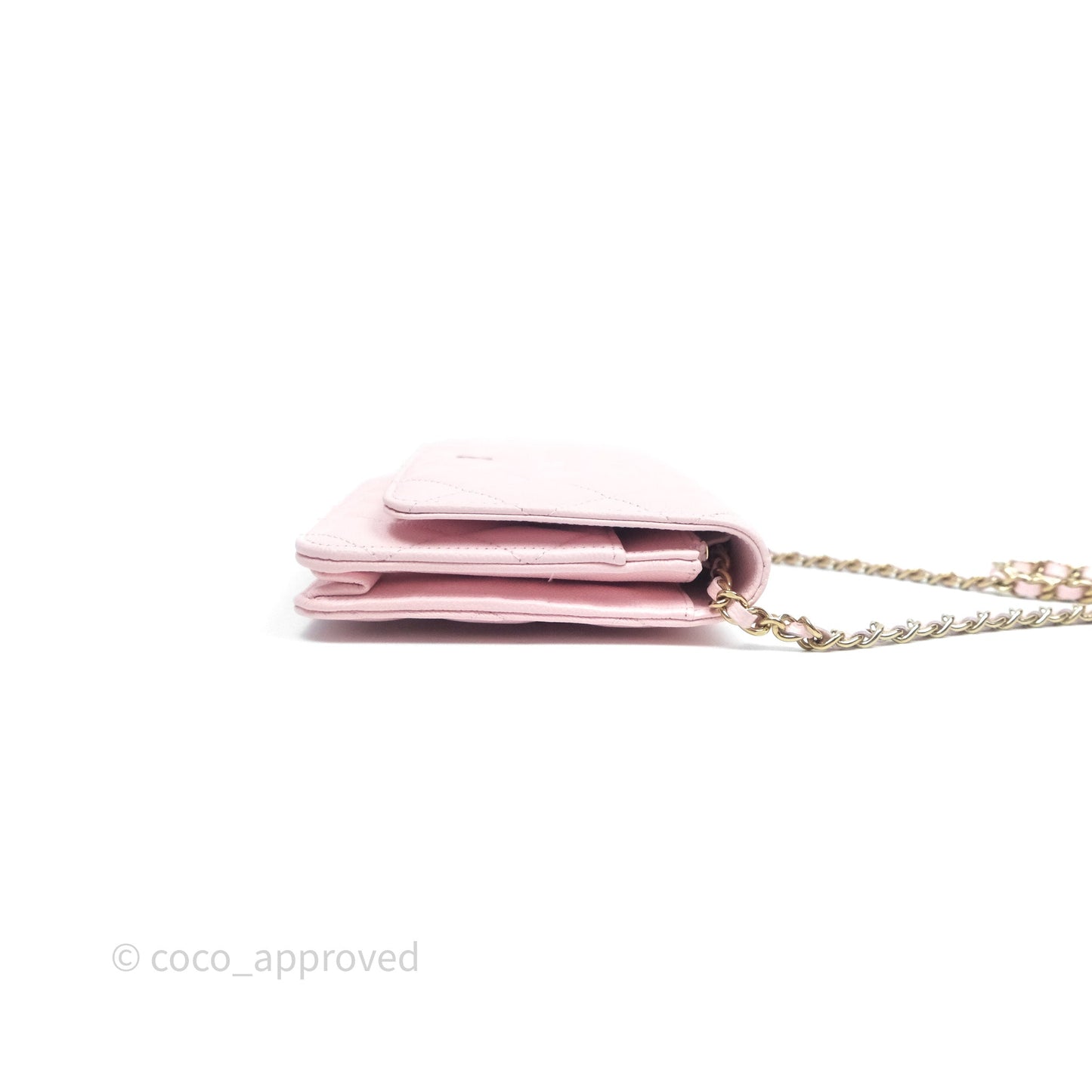 Chanel Classic Quilted Wallet on Chain WOC Light Pink Caviar Gold Hardware