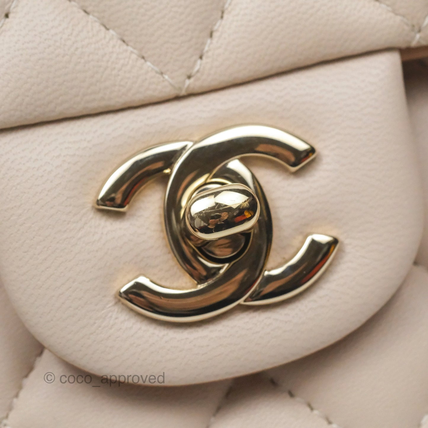 Chanel Top Handle Mini Rectangular Flap Bag Ecru/Beige Lambskin Gold Hardware 23P