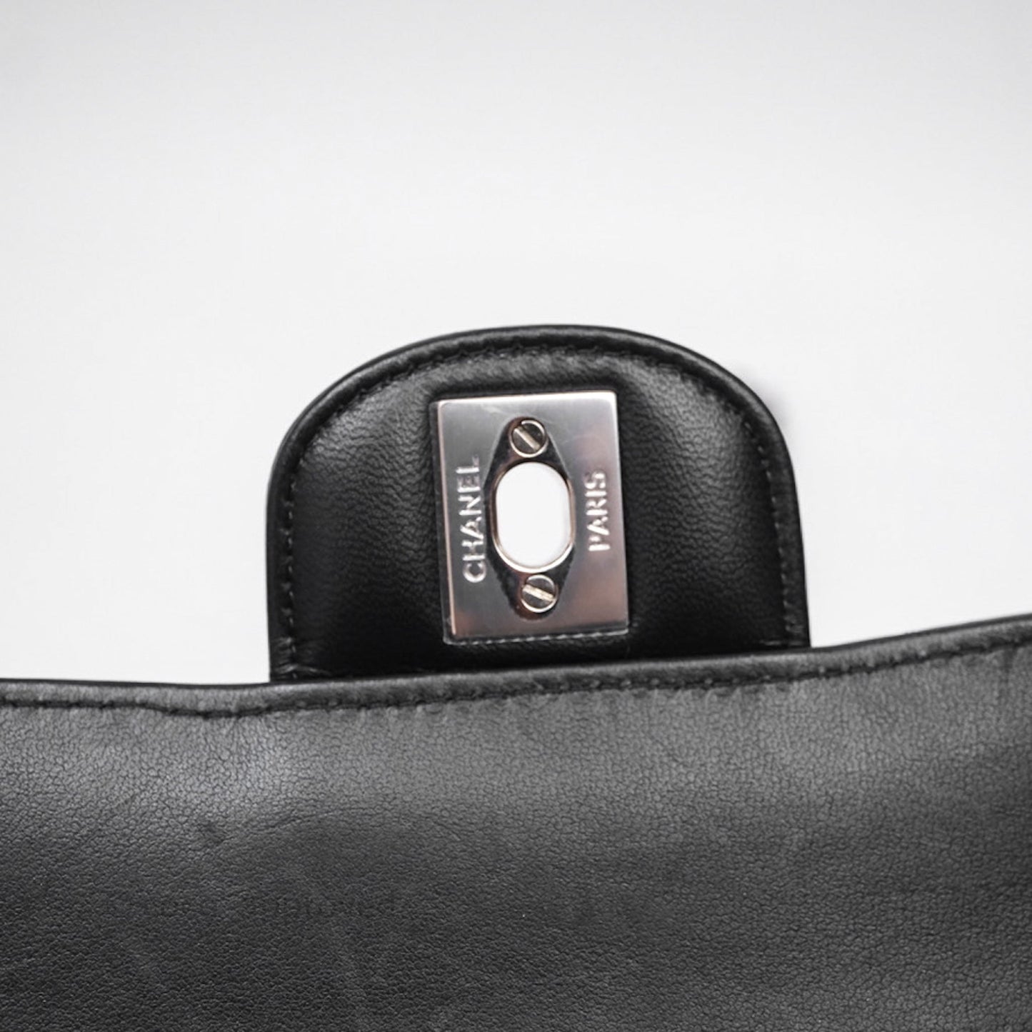 Chanel Small Classic Chevron Flap Black Lambskin Silver Hardware