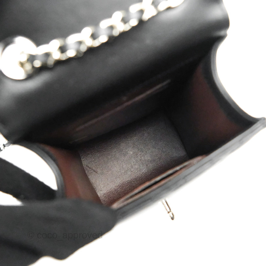 Chanel Classic Quilted Phone Holder Black Lambskin Silver Hardware