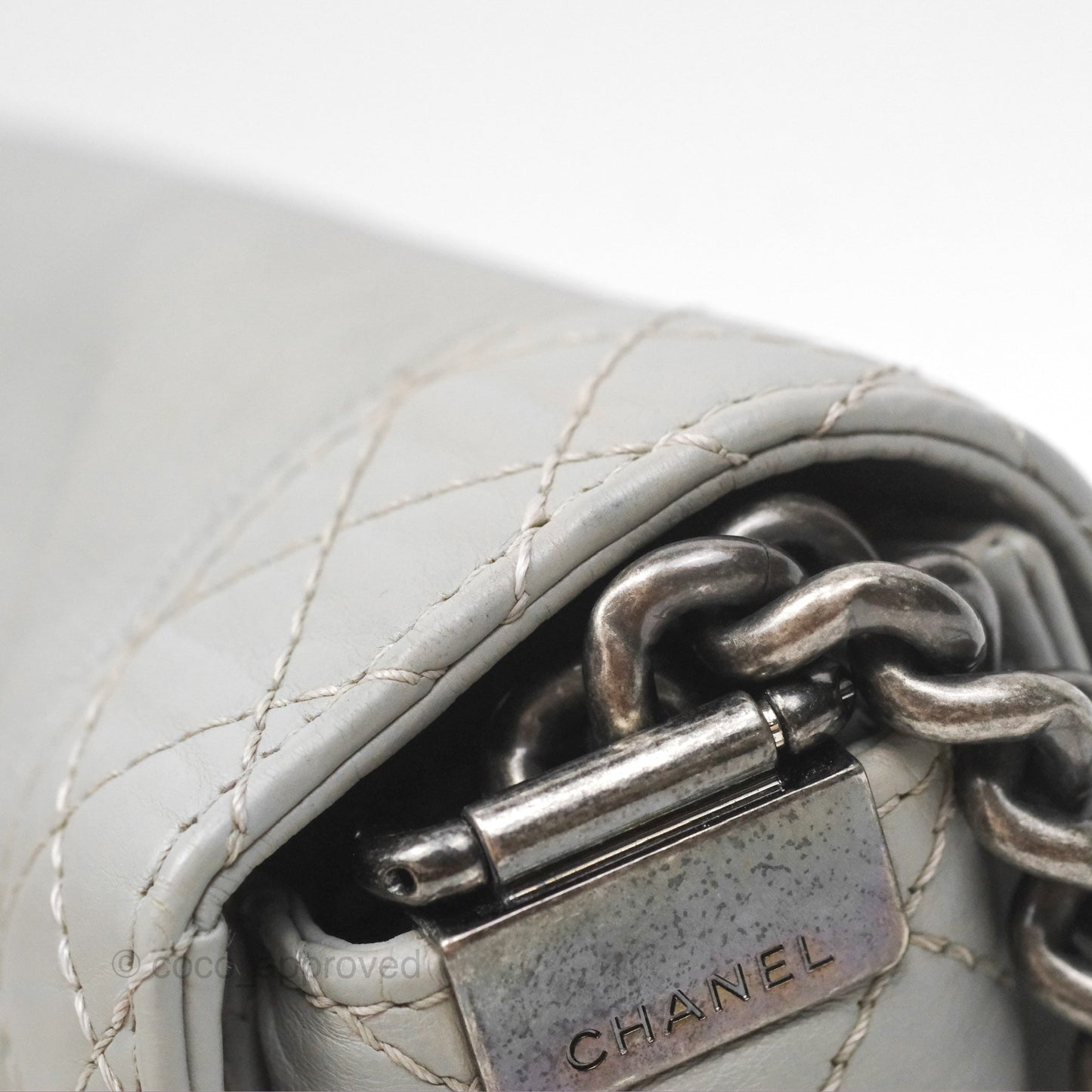 Chanel Medium Boy Reverso Flap Light Grey Calfskin Ruthenium Hardware
