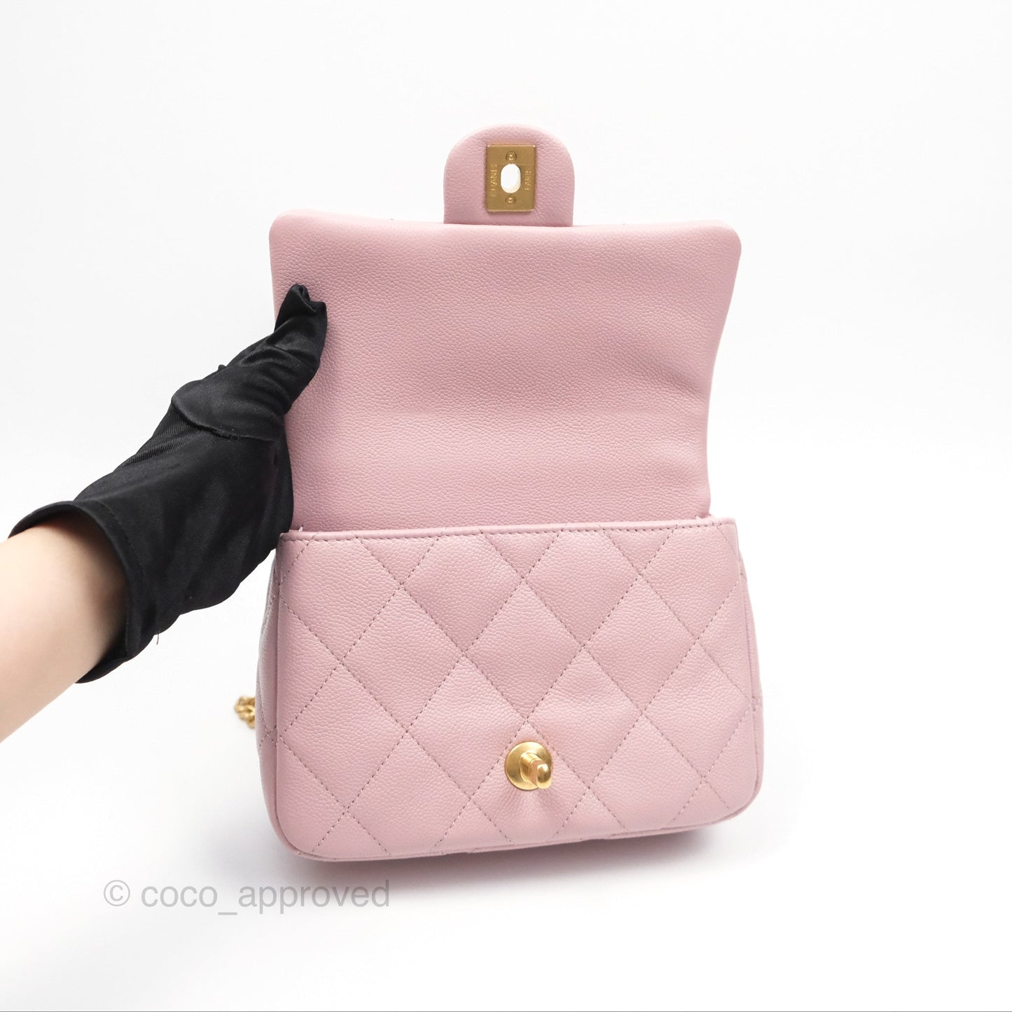 Chanel Mini Flap Bag Heart Adjustable Chain Dusty Pink Caviar Aged Gold Hardware
