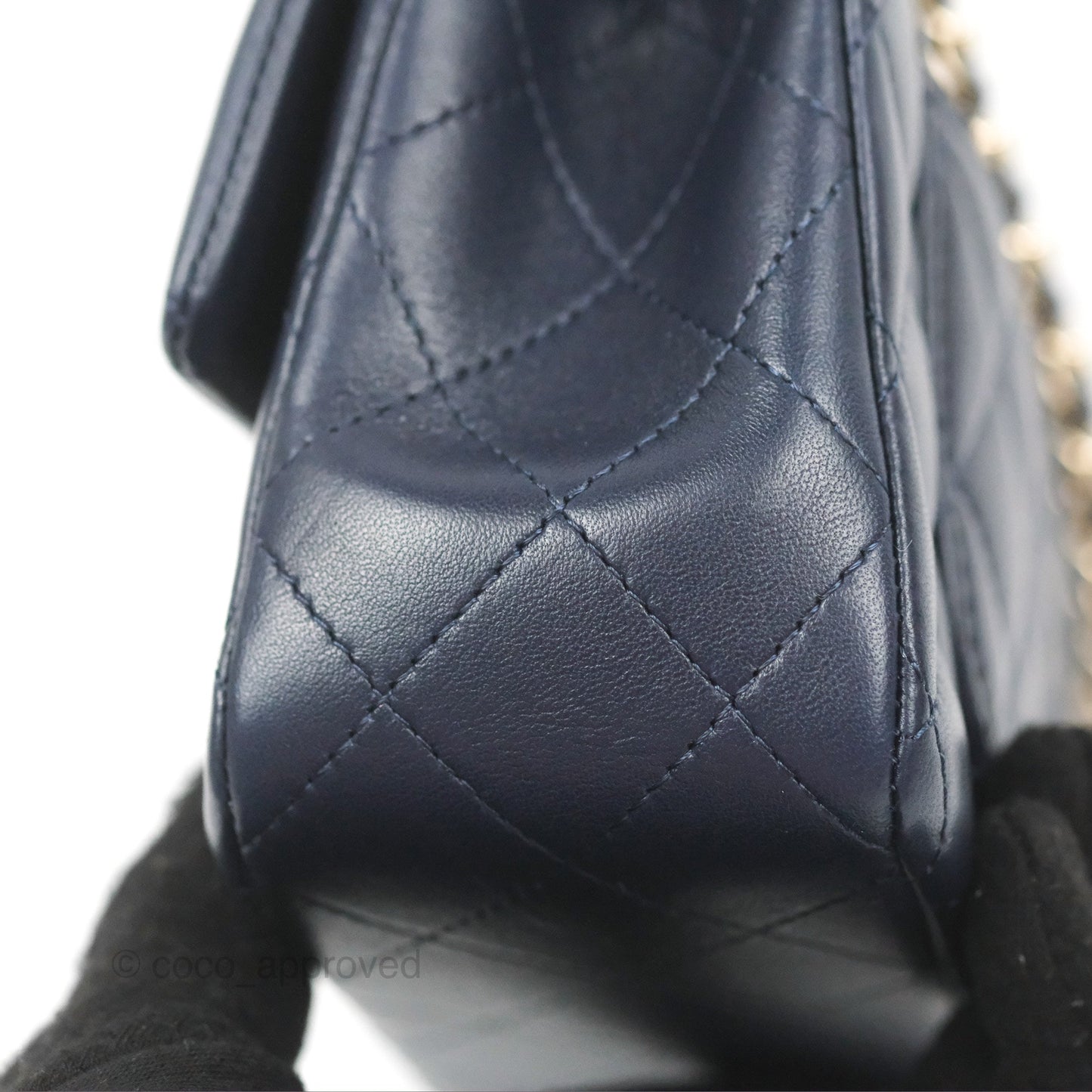Chanel Top Handle Mini Rectangular Flap Bag Navy Lambskin Gold Hardware