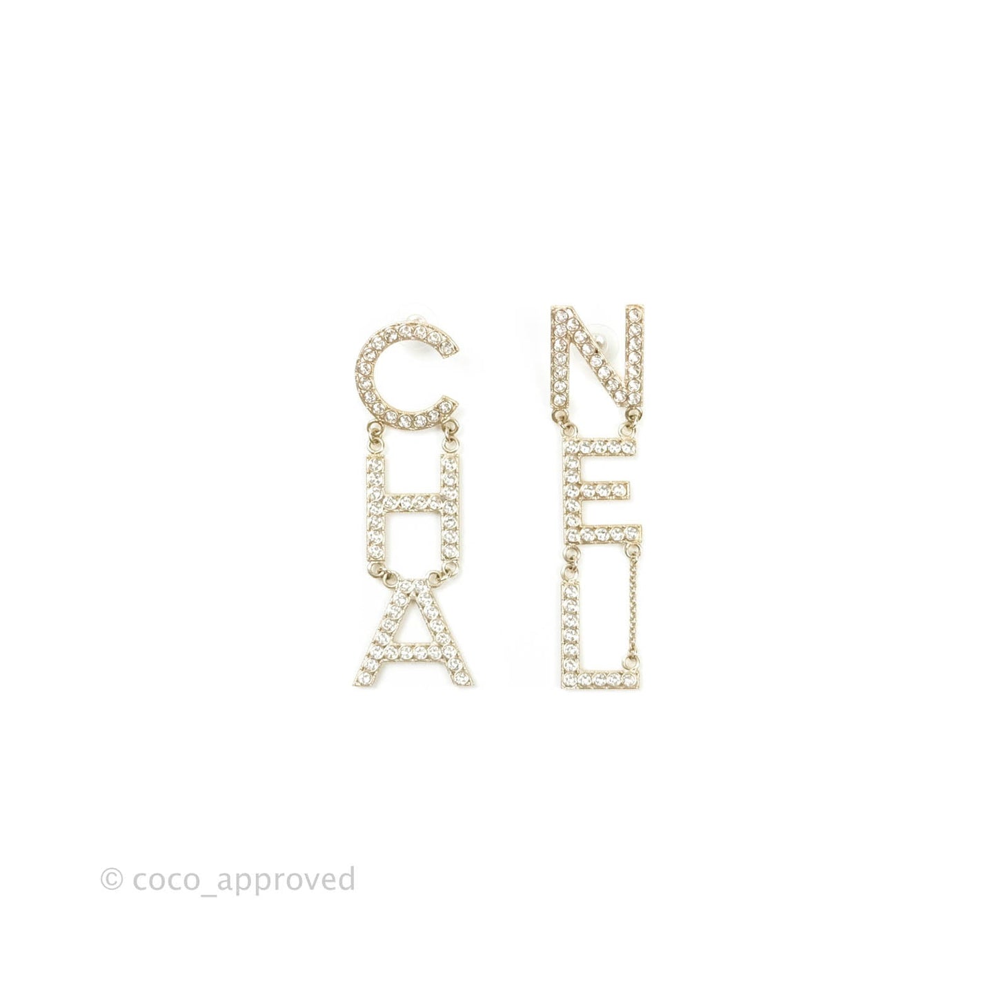 Chanel Crystal Cha-Nel Logo Drop Earrings Gold 19S