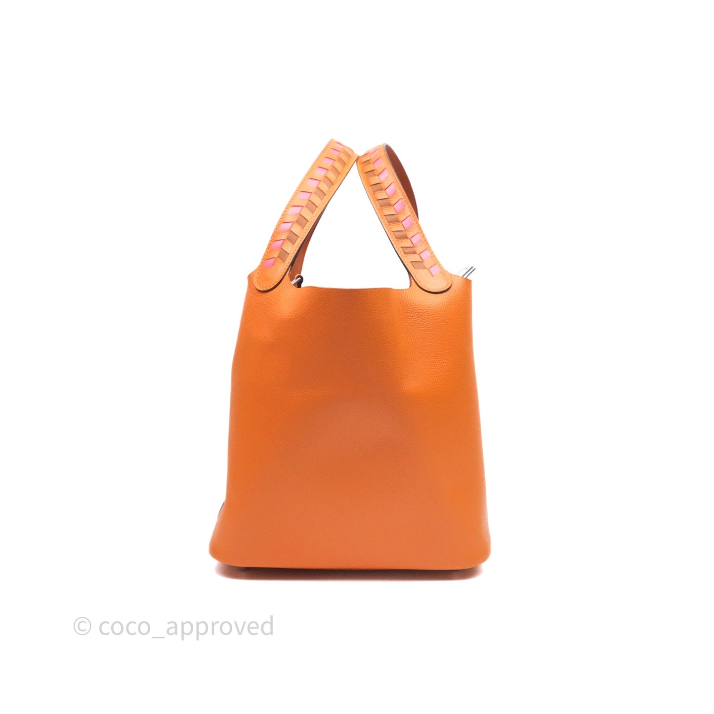 Hermès Tressage De Cuir Picotin Lock 22 Abricot I9/ Rose Azalée 8W/ Gold 37 Epsom Palladium Hardware