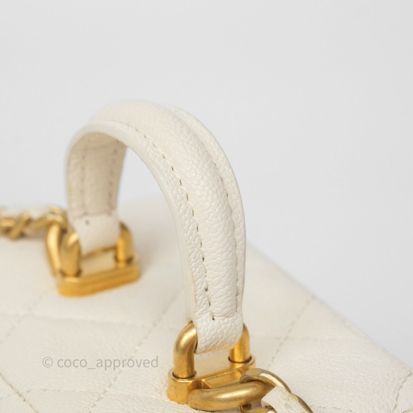 Chanel Quilted Mini Top Handle Vanity With Chain Ivory Caviar Aged Gold Hardware