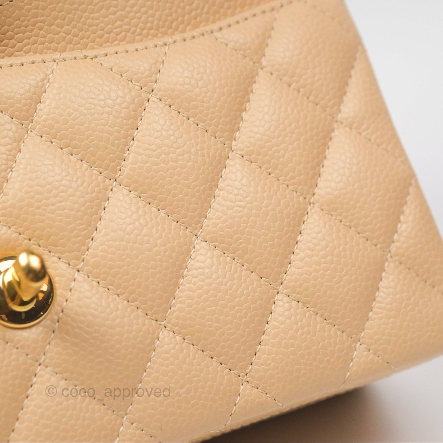 Chanel Classic Small S/M Quilted Flap Beige Caviar Gold Hardware