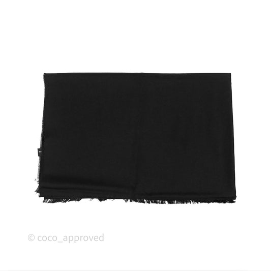 Chanel CC Logo Scarf Stole Black/ White Cashmere Silk