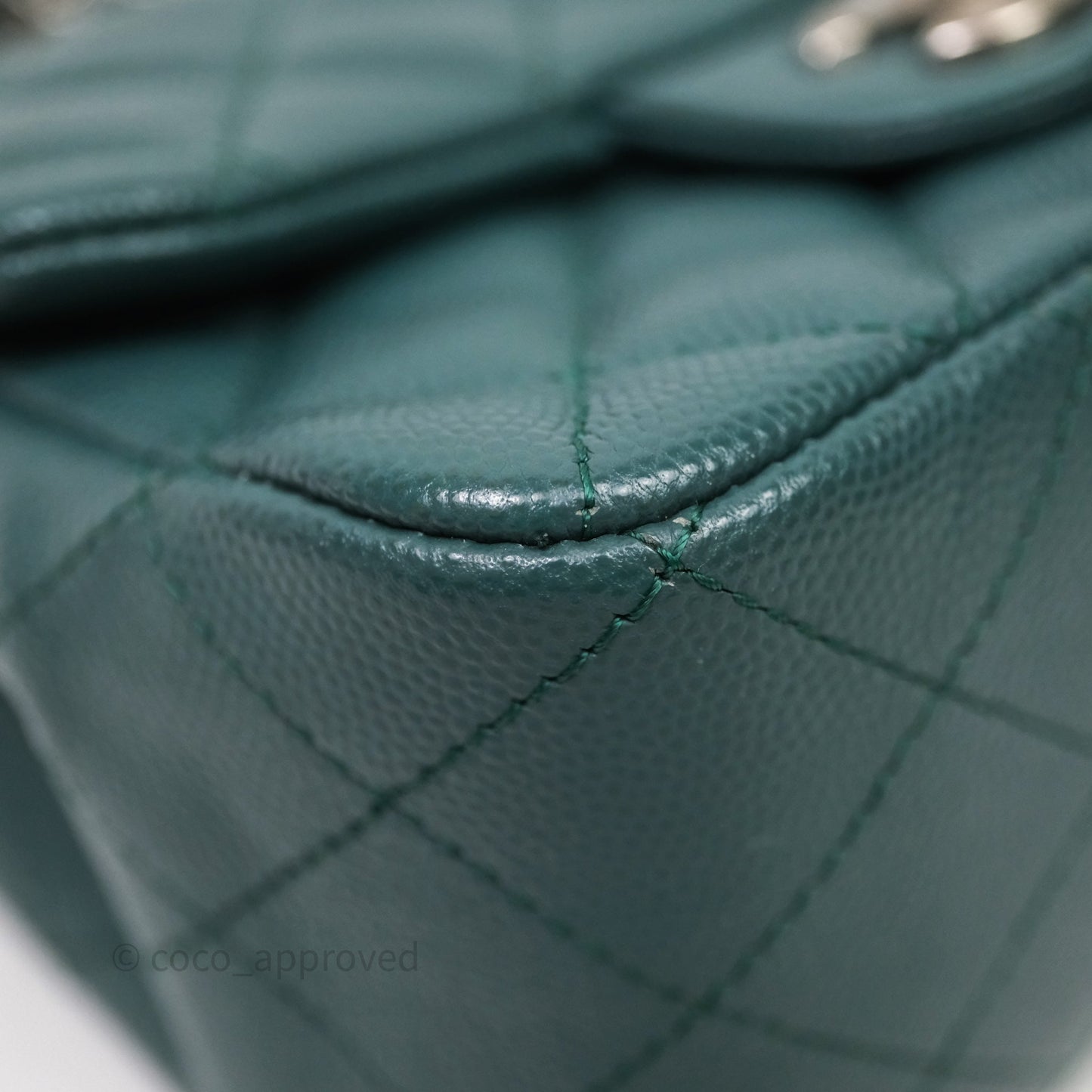 Chanel Quilted Mini Square Flap Dark Green Caviar Silver Hardware