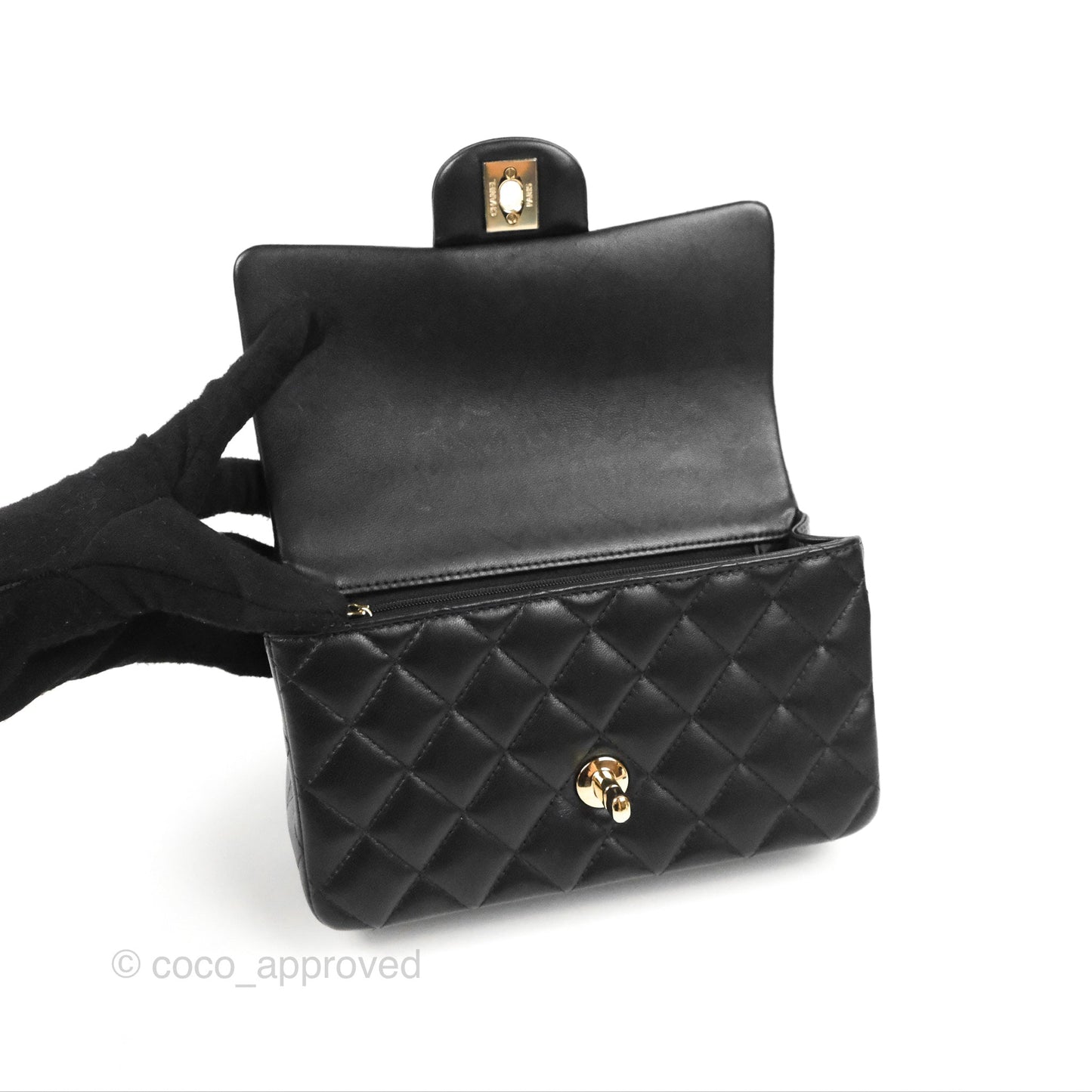 Chanel Top Handle Mini Rectangular Flap Bag Black Lambskin Gold Hardware