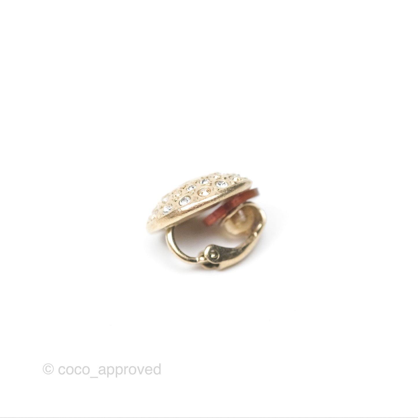 Chanel CC Crystal Round Ear Clips Gold Tone 16B