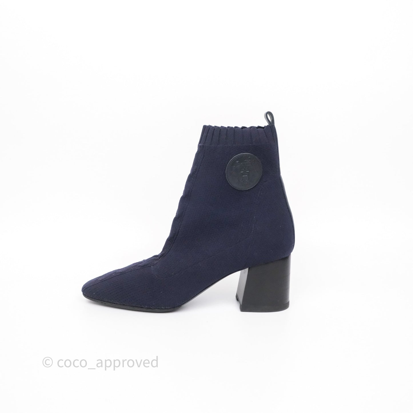 Hermes Knit Calfskin Volver 60 Ankle Boots Bleu Diplomatique Size 38