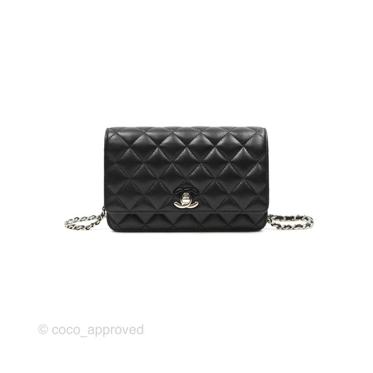 Chanel Gradient CC Wallet On Chain WOC Black Lambskin Silver Hardware 23K