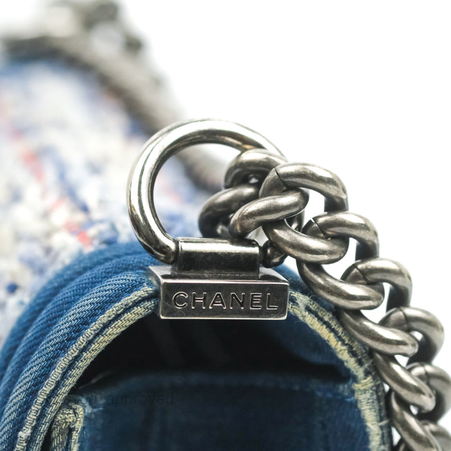 Chanel Medium Boy Blue Denim Tweed Ruthenium Hardware