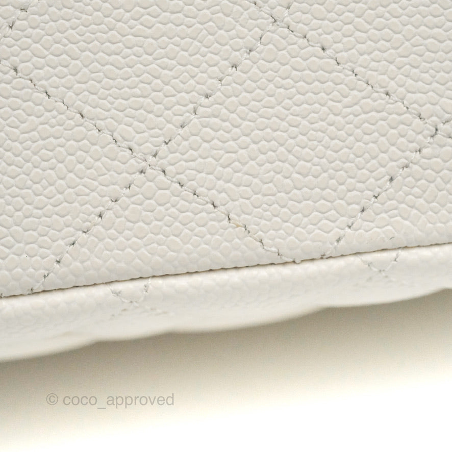 Chanel Classic M/L Medium Double Flap White Caviar Silver Hardware